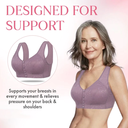 Rosette Bra Wireless Front Button Bras For Seniors Large Size Bra For Women