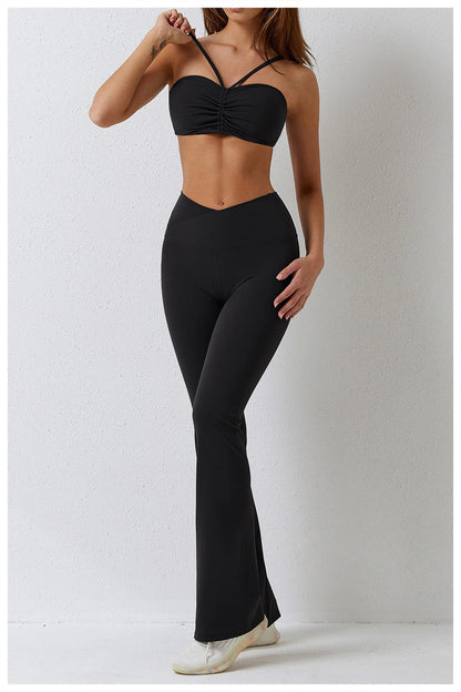 Womens 2 Piece V Neck Crop/Leggings