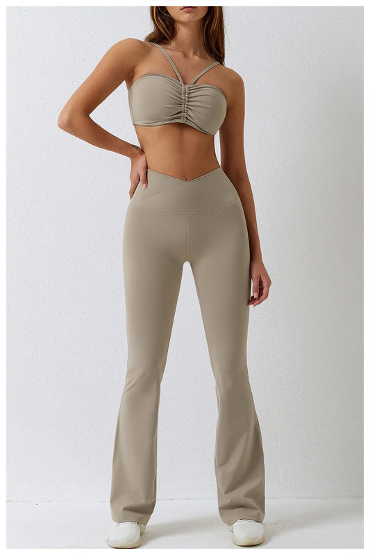 Womens 2 Piece V Neck Crop/Leggings