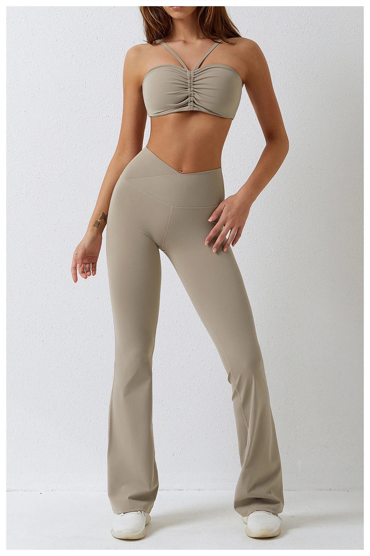 Womens 2 Piece V Neck Crop/Leggings