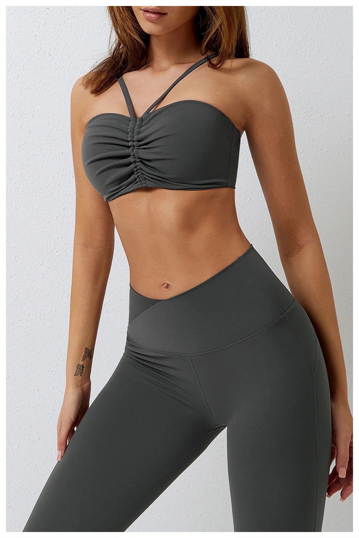 Womens 2 Piece V Neck Crop/Leggings