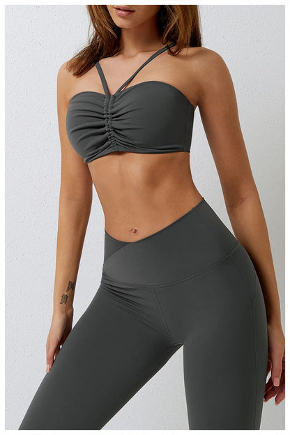 Womens 2 Piece V Neck Crop/Leggings